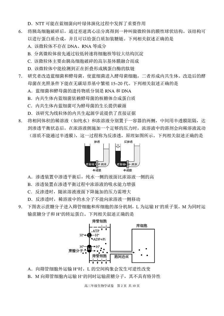 辽宁省沈阳市东北育才2026届高三上学期10月联考生物试题+答案第2页