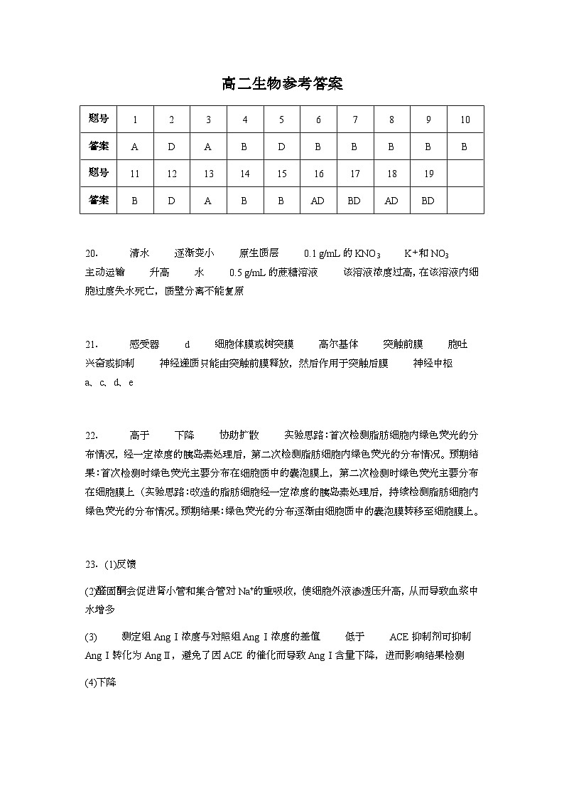 高二生物参考答案第1页