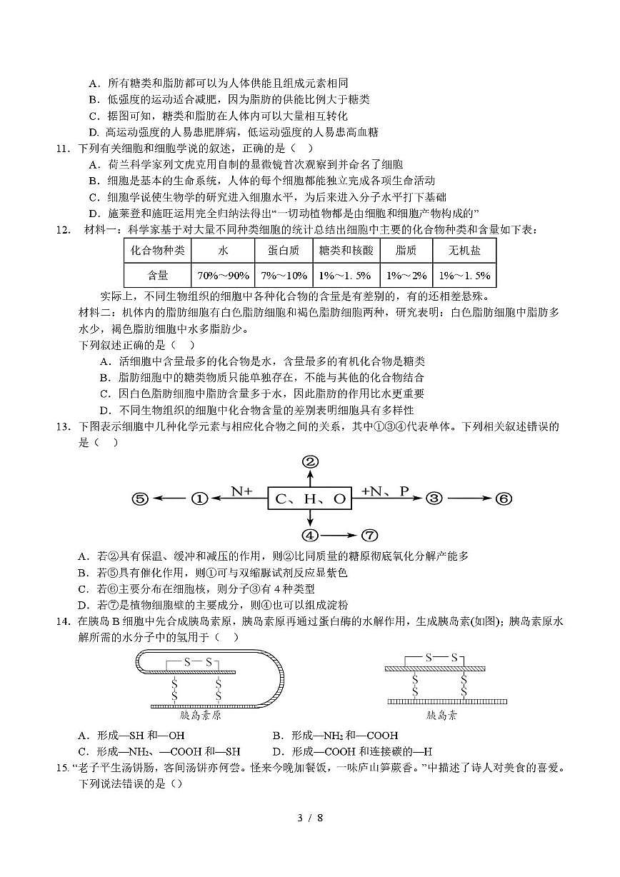 四川省巴中市南江县实验中学2025-2026学年高一上学期10月月考生物试题第3页