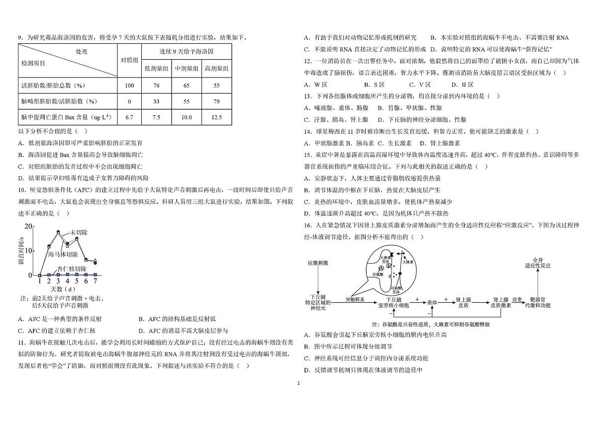 北京市怀柔区第二中学2025-2026学年高二上学期10月月考生物试卷第2页