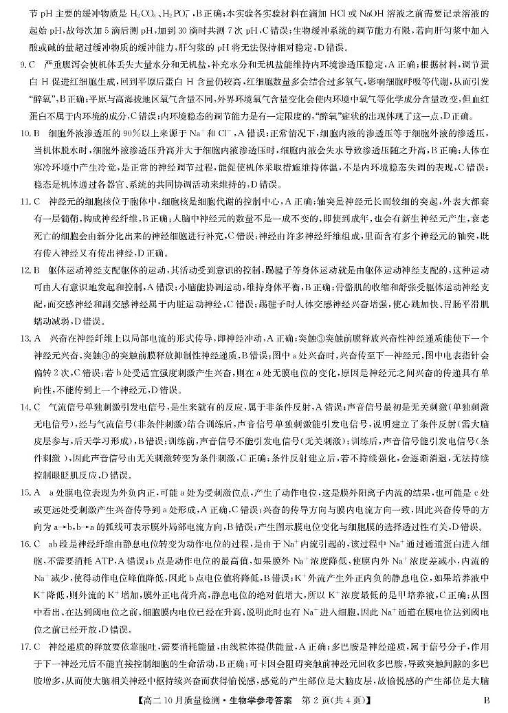 生物含答案答题卡 生物答案-高二10月质量检测（B）第2页