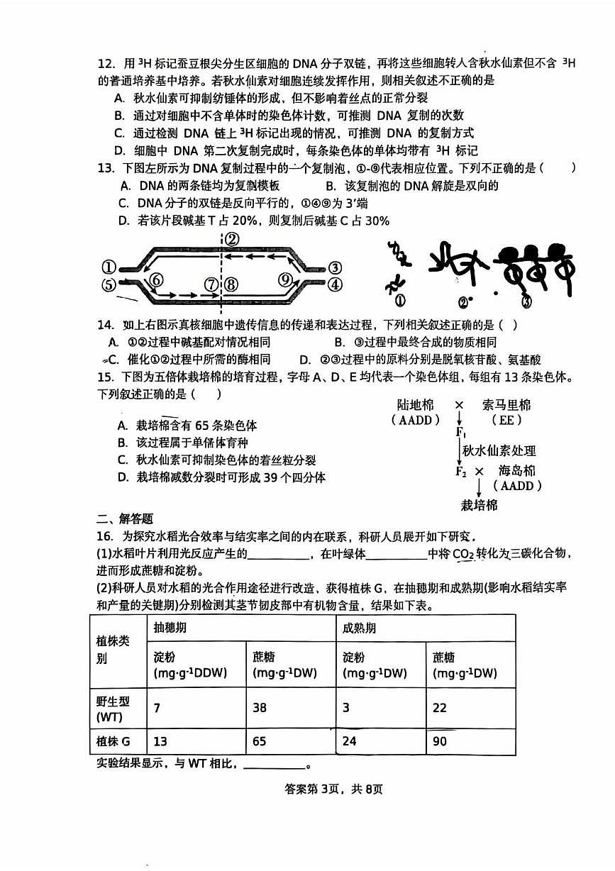 北京市北京市平谷区北京市平谷中学2025-2026学年高三上学期10月月考生物试题第3页