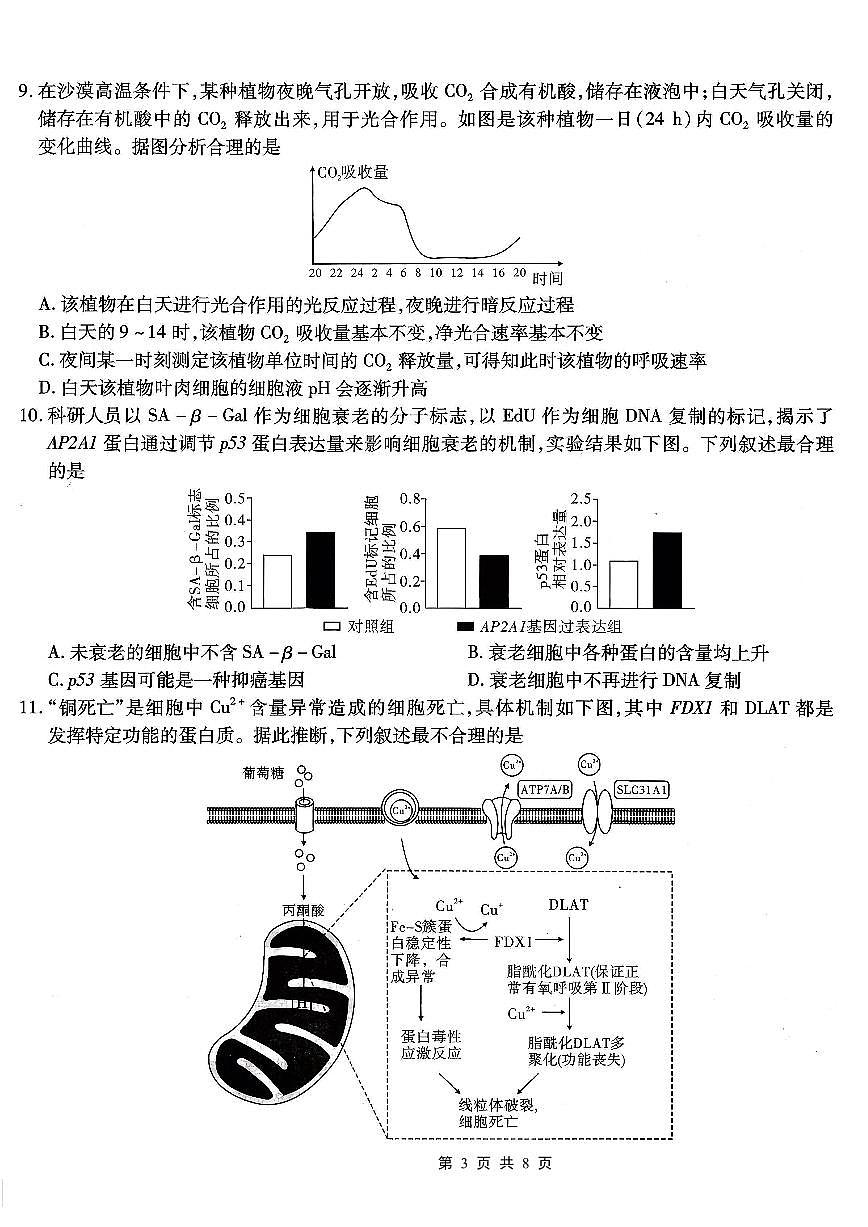 南开中学高2026届高三第二次质量检测+生物第3页