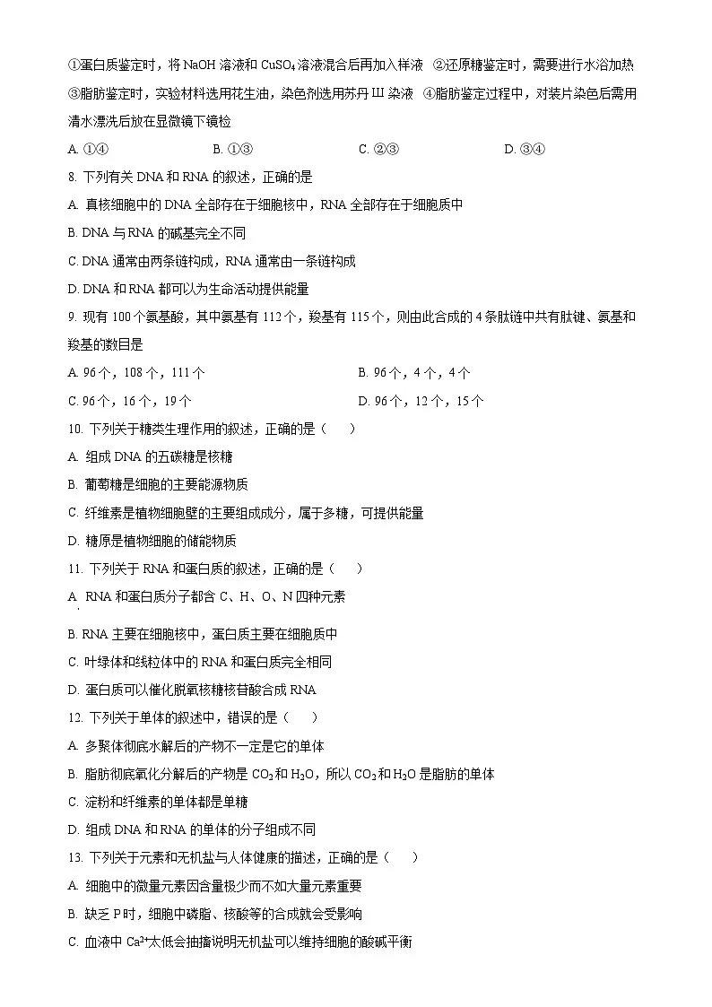 江苏省海安市实验中学2024-2025学年高一上学期10月月考生物试题（原卷版）-A4第2页