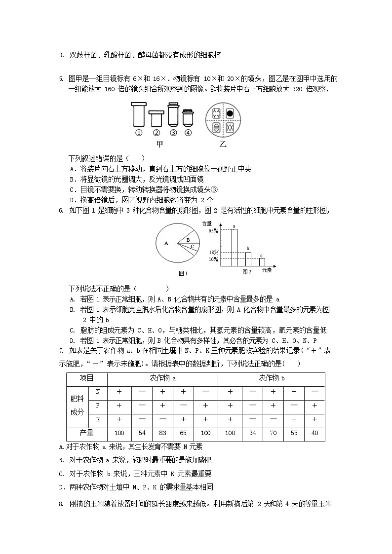 山东省济宁市实验中学2025-2026学年高一上学期10月月考生物试卷第2页