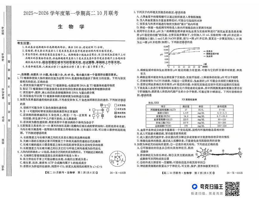 安徽省县中联盟2025-2026学年高二上学期10月联考生物试题第1页