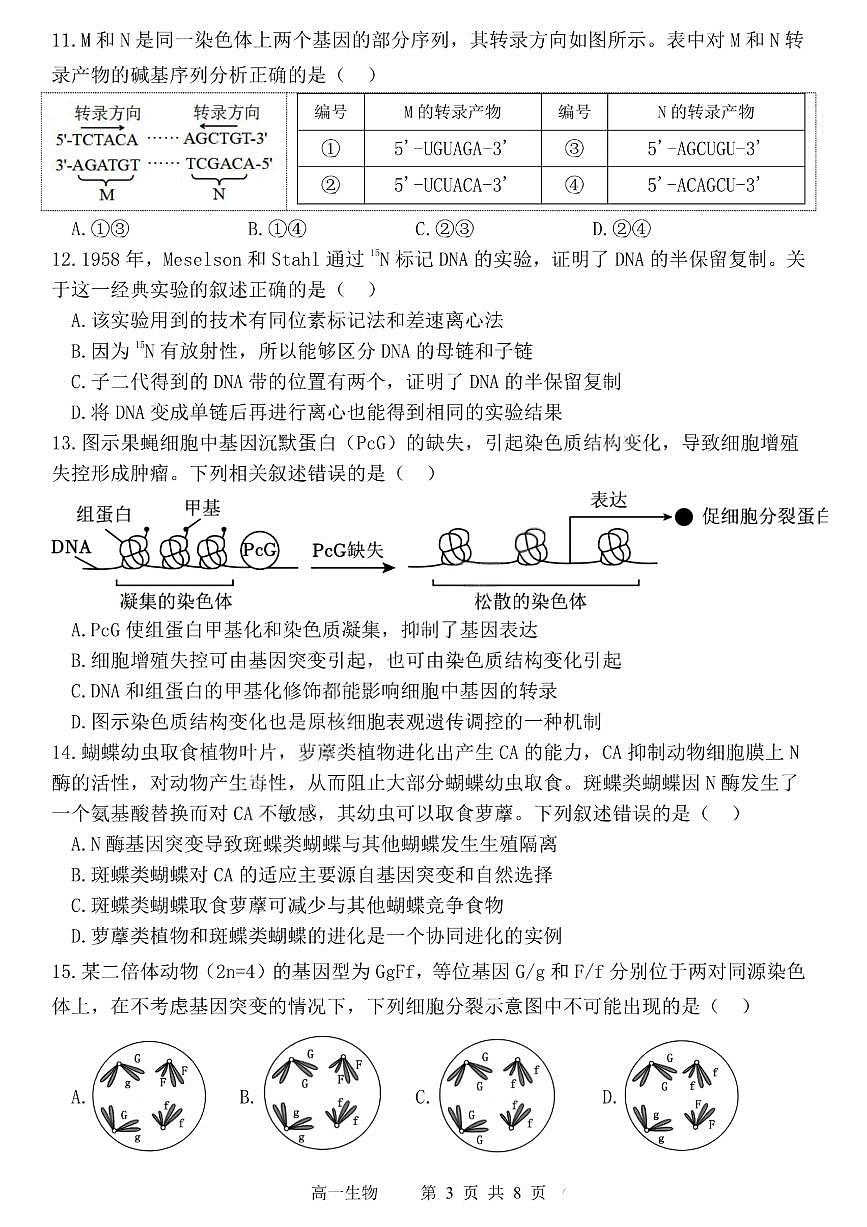 黑龙江省哈尔滨第三中学2024-2025学年度下学期高一学年期末考试生物试卷+答案第3页