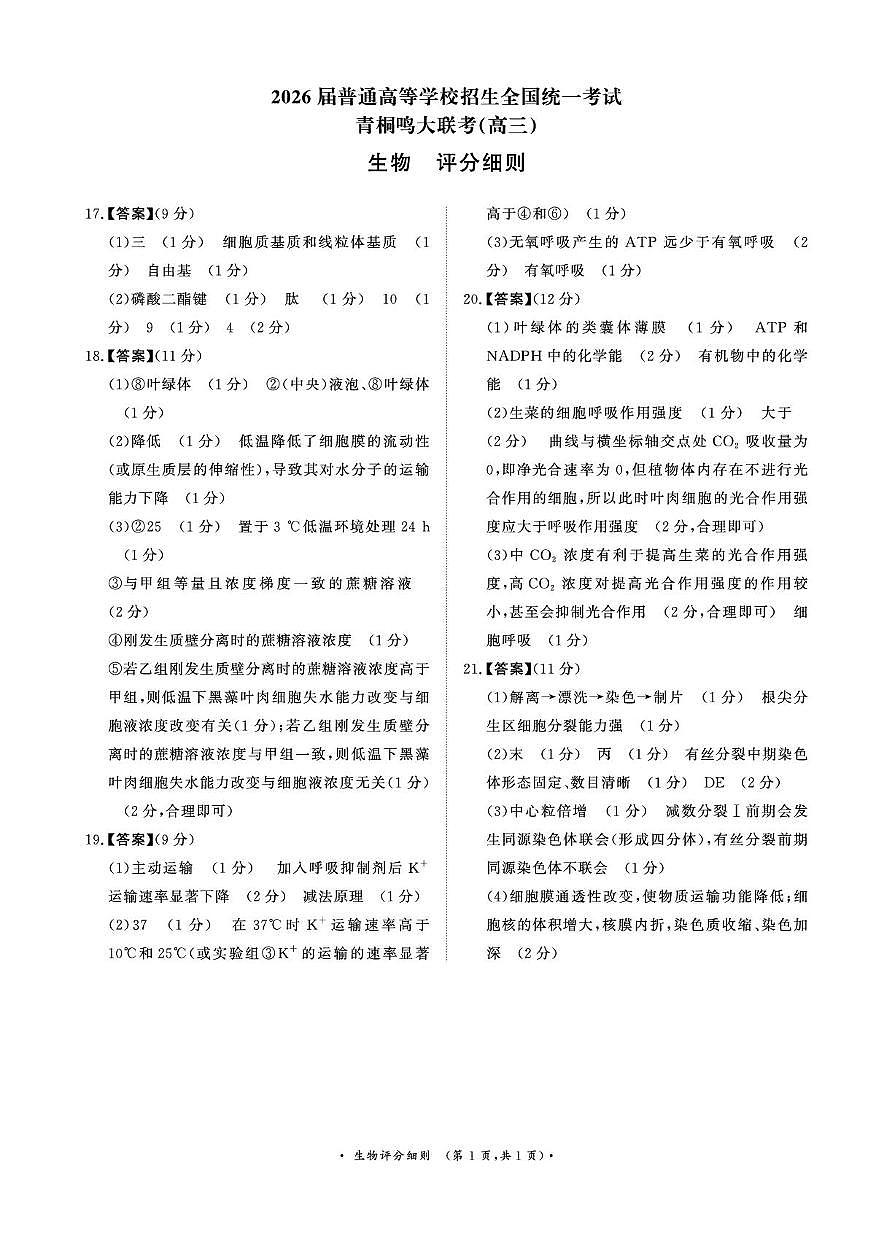 新建文件夹 青桐鸣10月16-17日高三联考生物评分细则第1页
