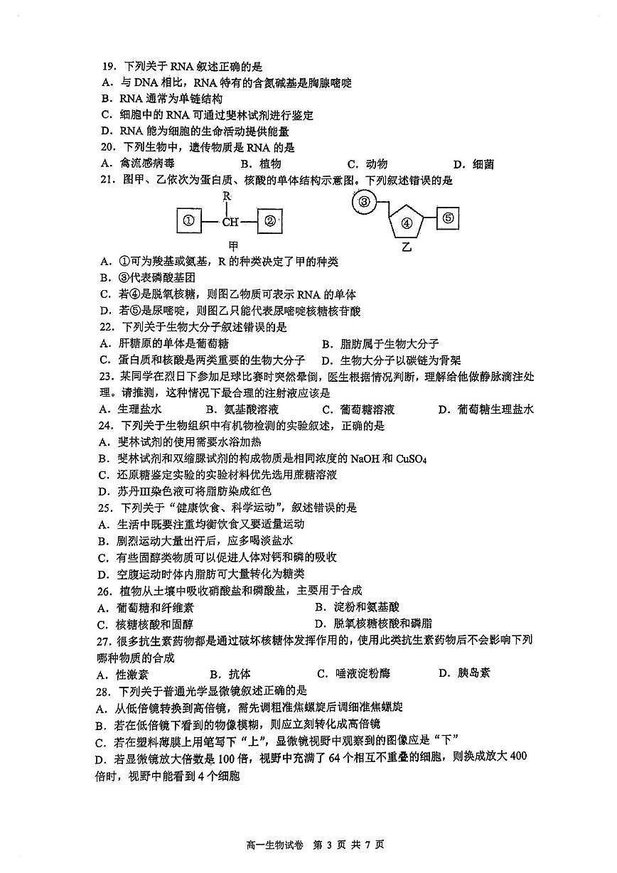 江苏省南京市第十三中学等校2025-2026学年高一上学期10月学情检测生物试题（月考）第3页