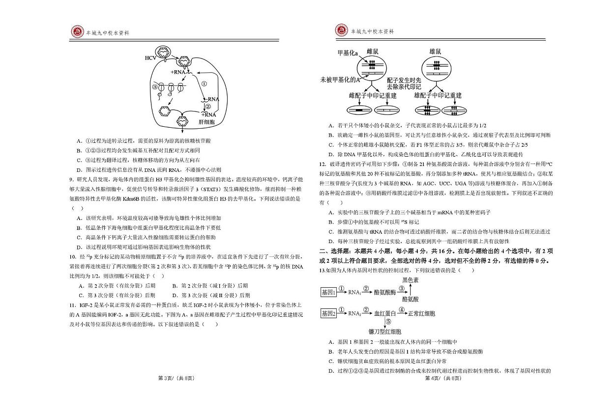 江西省宜春市丰城市第九中学2025-2026学年高一上学期第一次段考生物试题（日新班）（月考）第2页