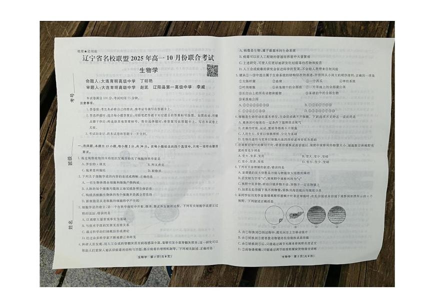 辽宁省名校联盟2025-2026学年高一上学期10月份联合考试生物试卷第1页