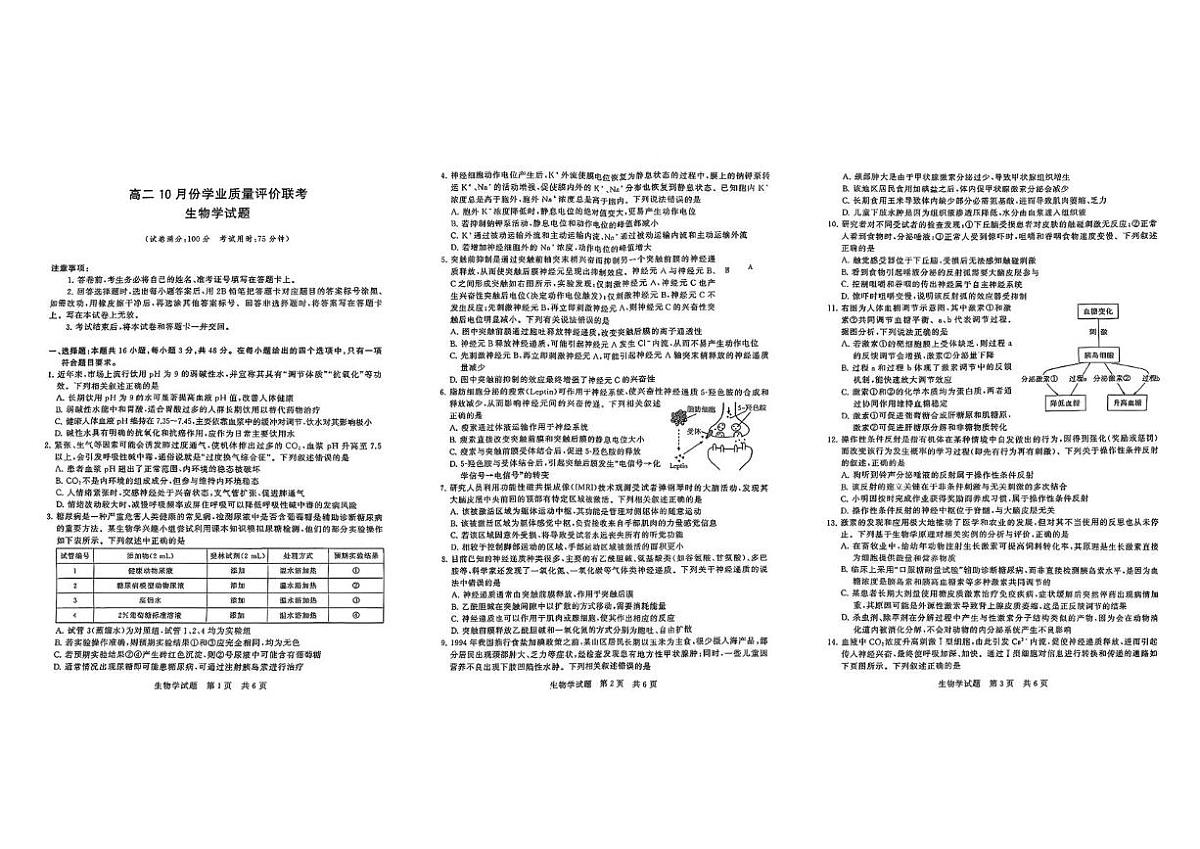 山西省文品T8联盟2025-2026学年高二上学期10月学业质量评价联考生物试题（月考）第1页