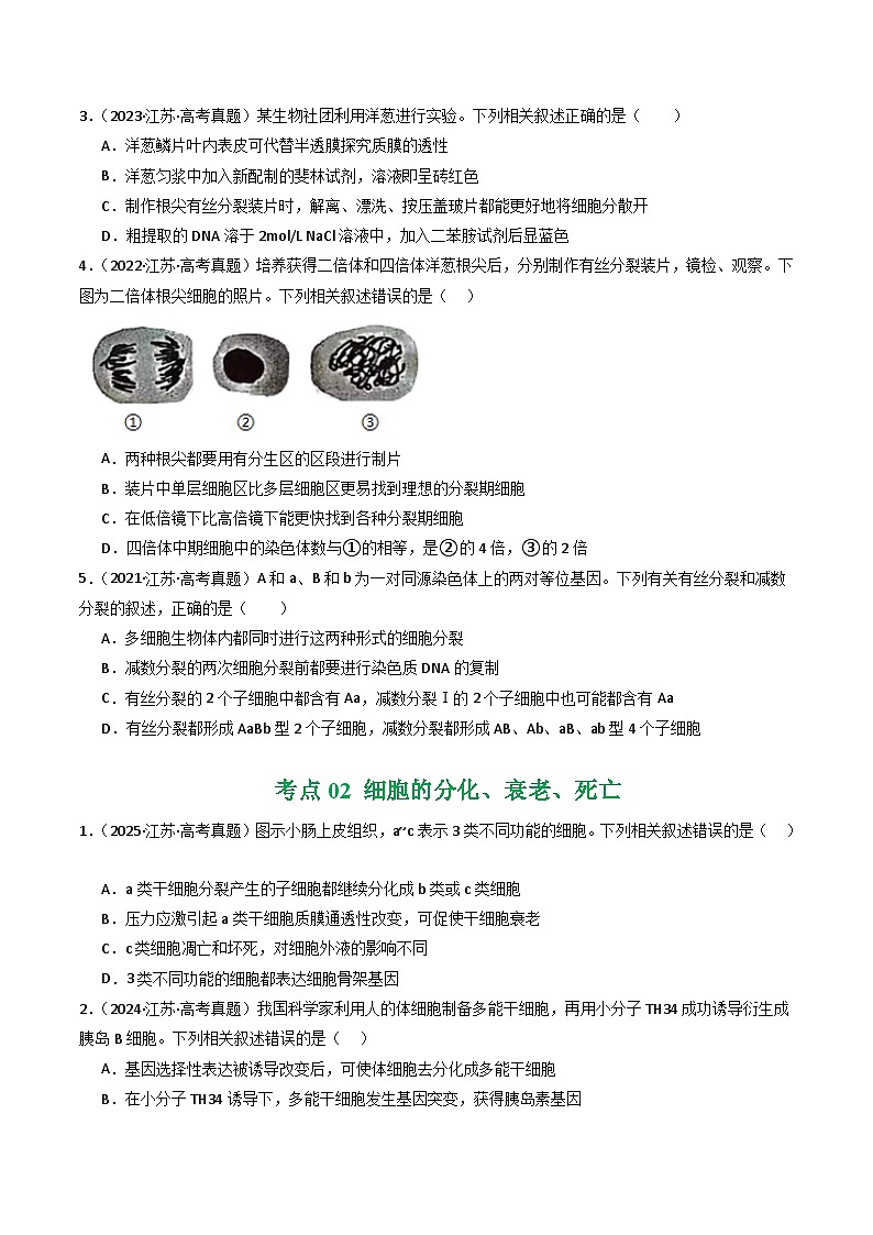 备战2026年高考近五年(2021-2025)高考生物真题分类汇编(江苏专用)专题04细胞的生命历程(学生版+解析)第2页