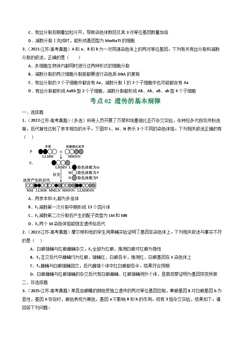 备战2026年高考近五年(2021-2025)高考生物真题分类汇编(江苏专用)专题05遗传的细胞基础及基本规律(学生版+解析)第2页