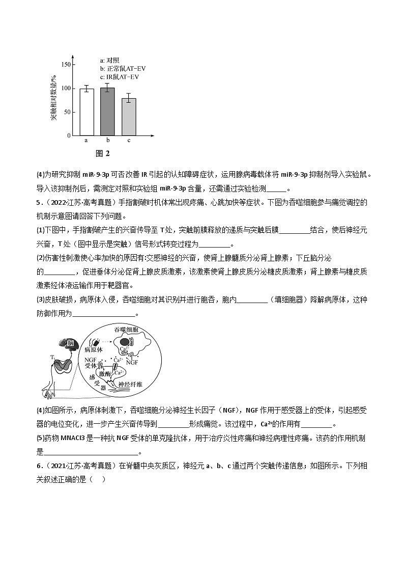 备战2026年高考近五年(2021-2025)高考生物真题分类汇编(江苏专用)专题07神经、体液调节(学生版+解析)第3页