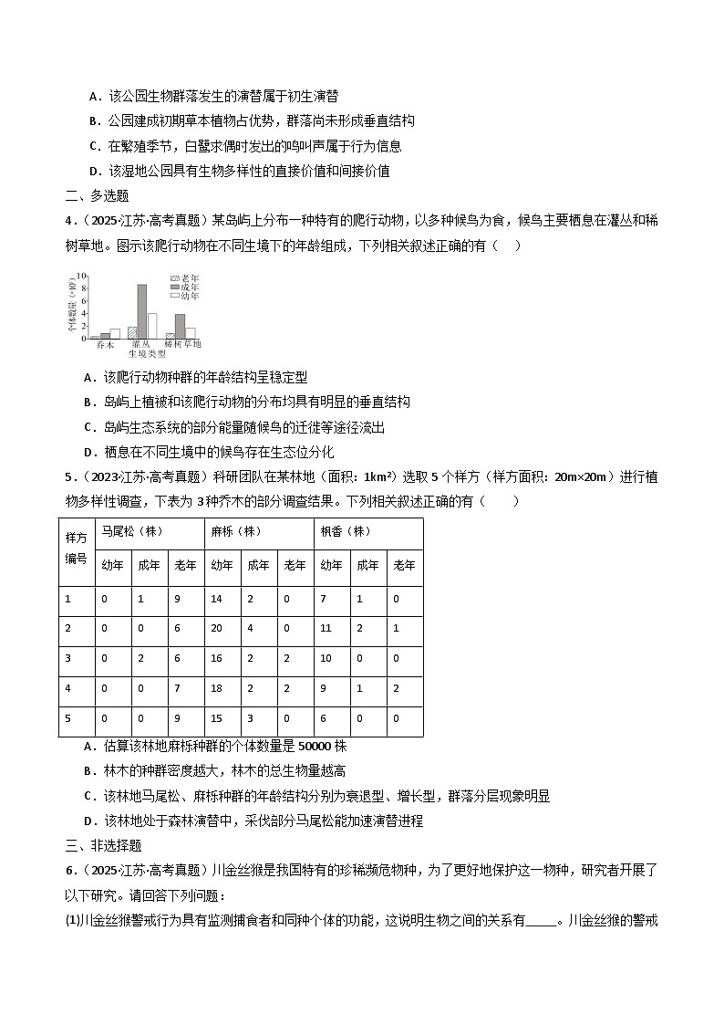 备战2026年高考近五年(2021-2025)高考生物真题分类汇编(江苏专用)专题09生物与环境(学生版+解析)第2页