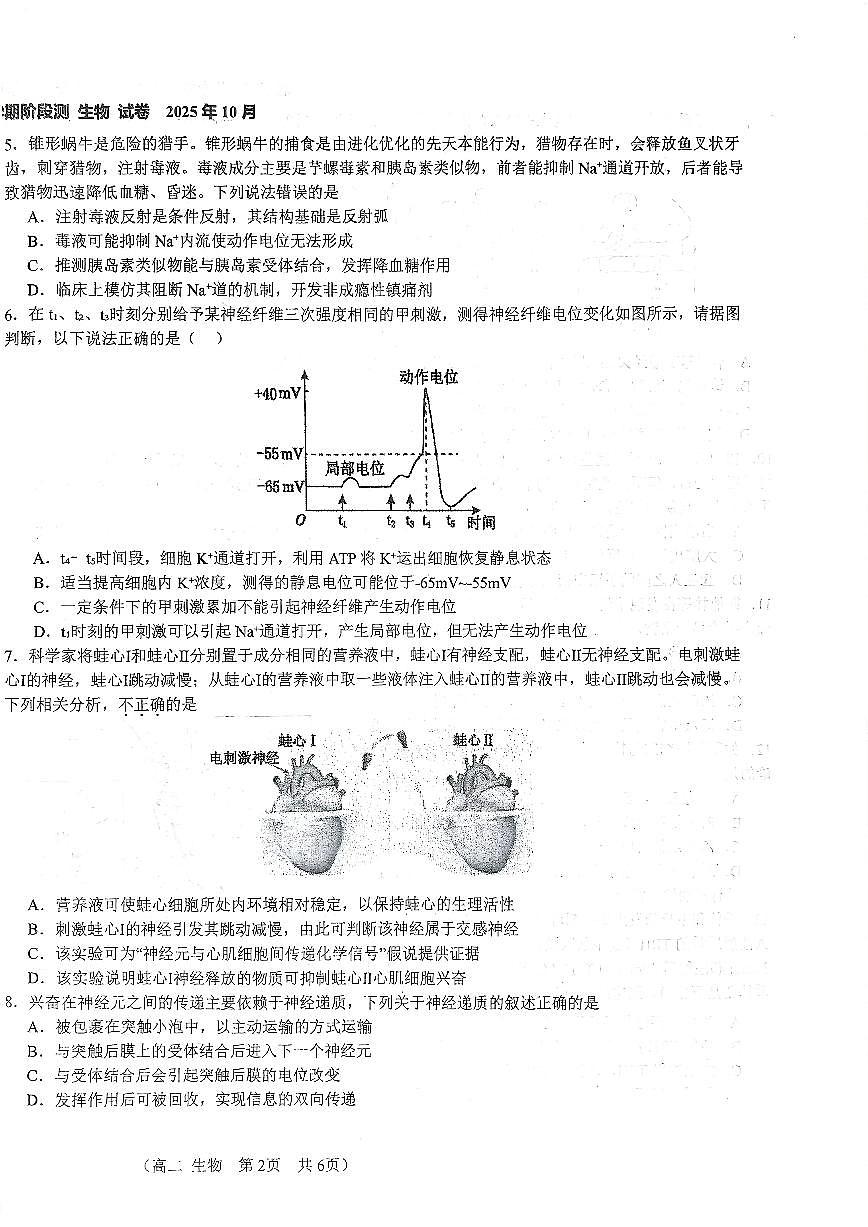 2025北京八十中高二上10月月考生物试卷   有答案第2页