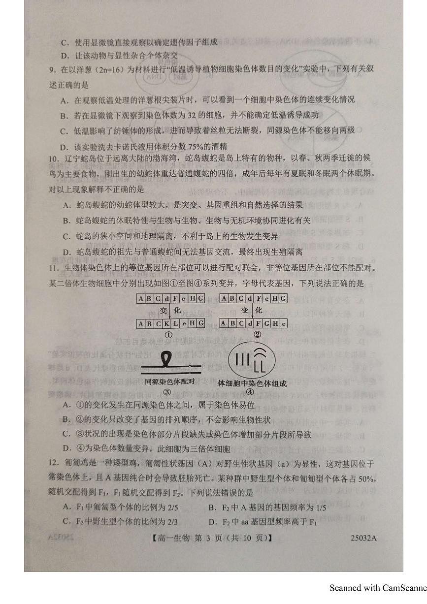 山东省菏泽市鄄城县第一中学2024-2025学年高一下学期6月月考生物试题第3页