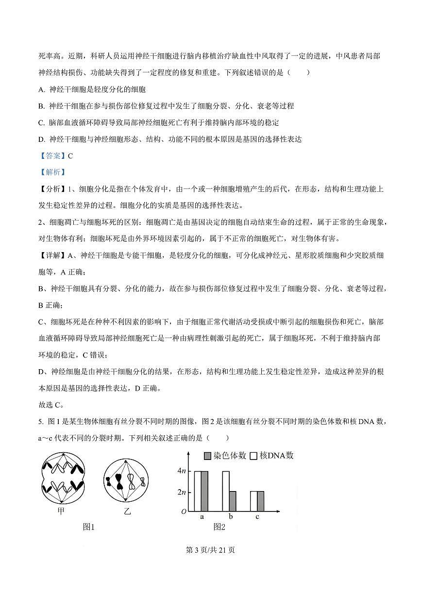 湖北省襄阳市第四中学2024—2025学年高一下学期3月考试生物试题+答案第3页