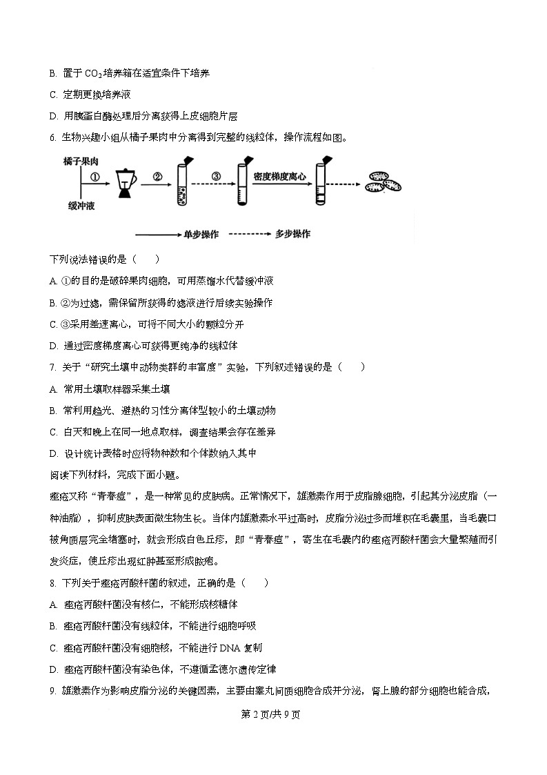 精品解析：浙江省强基联盟2025-2026学年高三上学期10月联考生物试题（原卷版）第2页