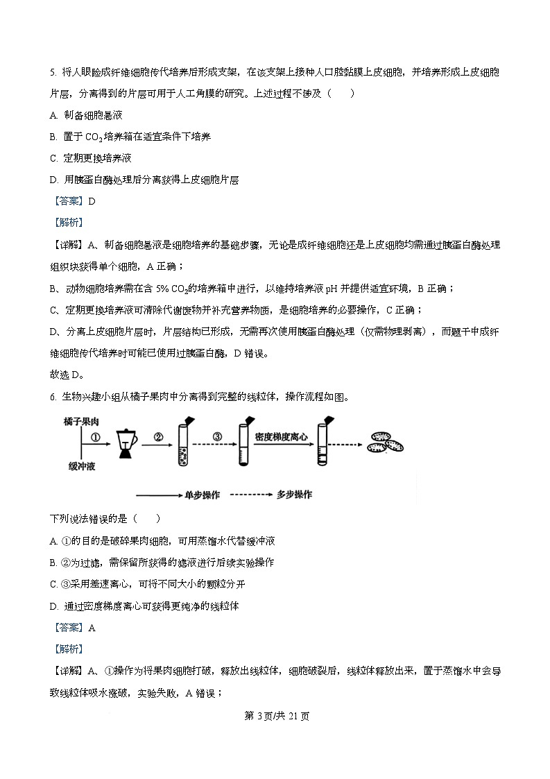 精品解析：浙江省强基联盟2025-2026学年高三上学期10月联考生物试题（解析版）第3页