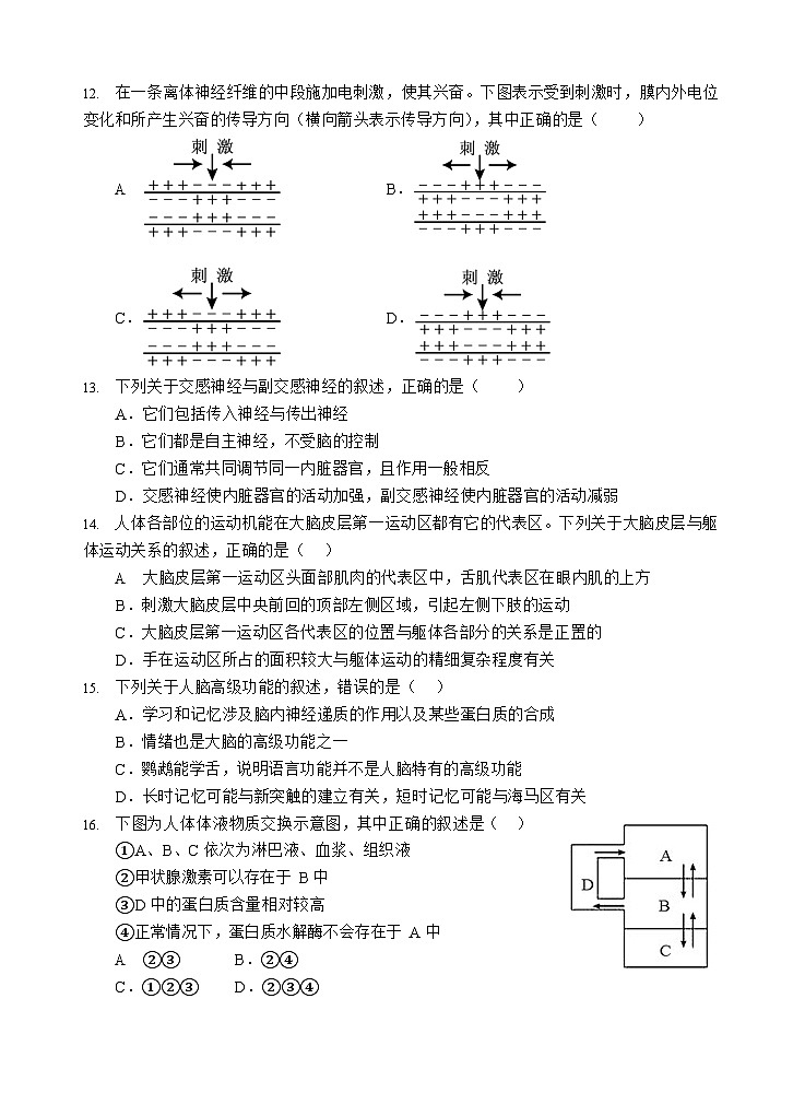 四川省遂宁市射洪中学2025-2026学年高二上学期10月月考生物试卷第3页