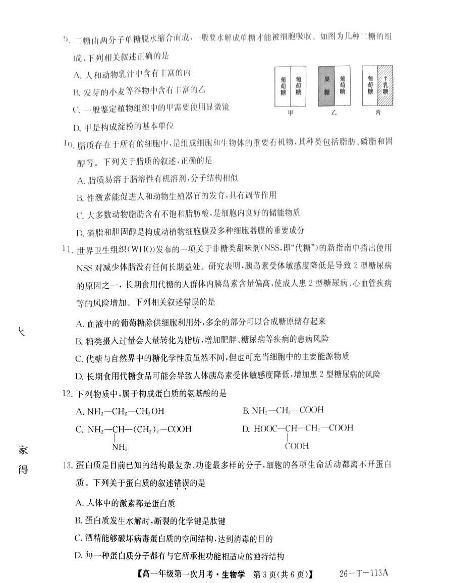 贵州省铜仁市第十五中学2025—2026学年高一上学期第一次月考生物试题第3页