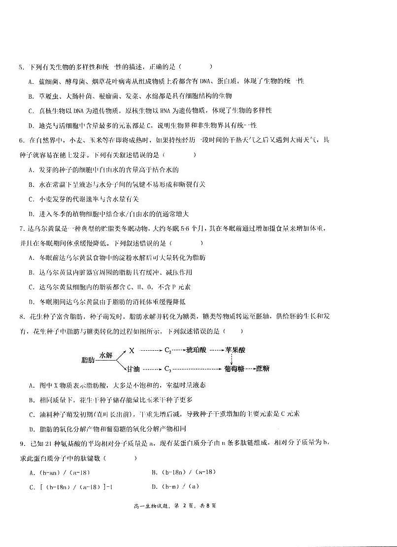 江苏省泰州市海陵区江苏省泰州中学2025-2026学年高一上学期10月月考生物试题第2页