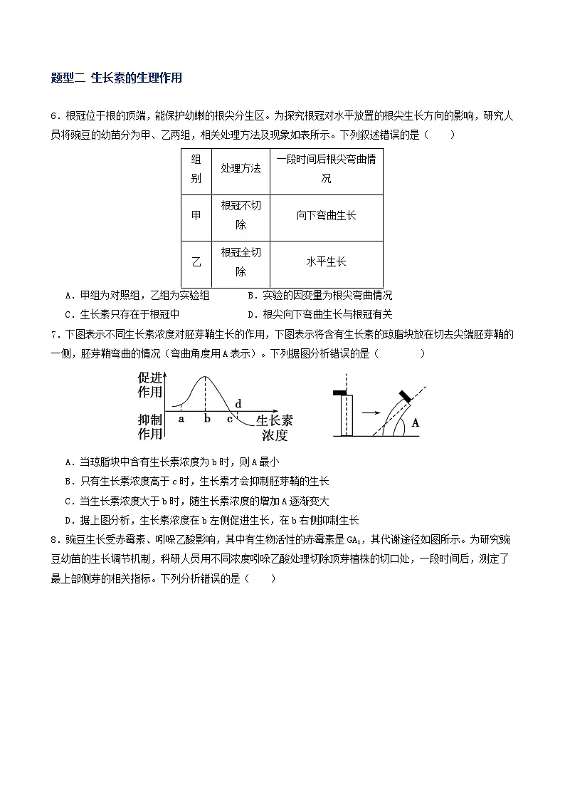 第31讲 植物生命活动调节（专项训练）（原卷版）第3页