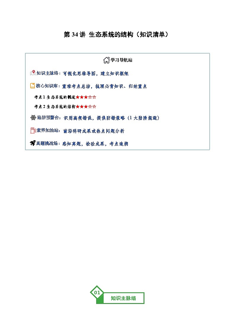 第34讲 生态系统的结构（知识清单）（全国通用）（解析版）第1页