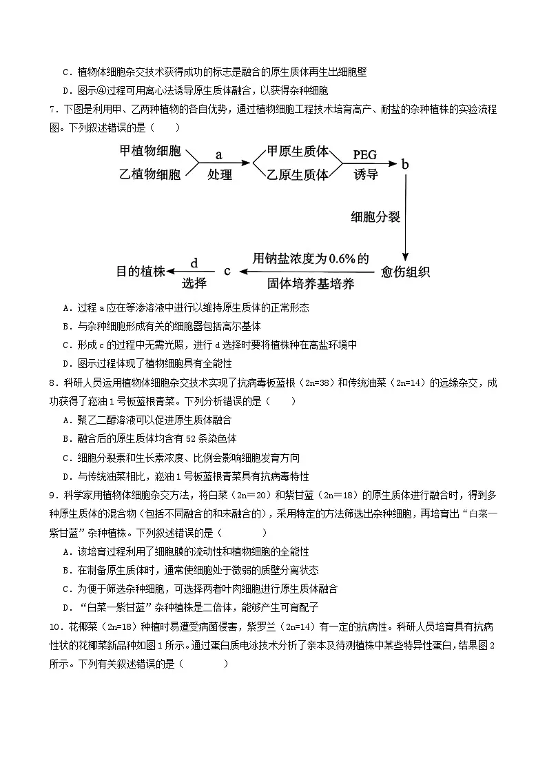第39讲 植物细胞工程（专项训练）（原卷版）第3页