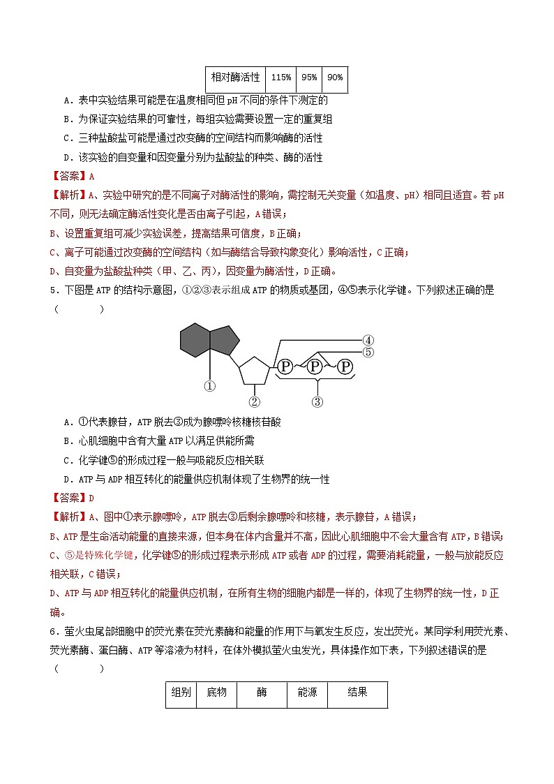 第三单元 细胞的能量供应和利用（综合训练）（解析版）（全国通用）第3页