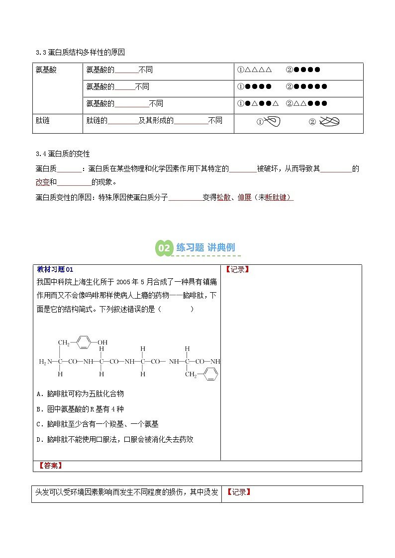 【01-暑假预习】第06讲 蛋白质是生命活动的主要承担者（学生版）-2025年新高一生物暑假衔接讲练 (人教版)(2)第3页