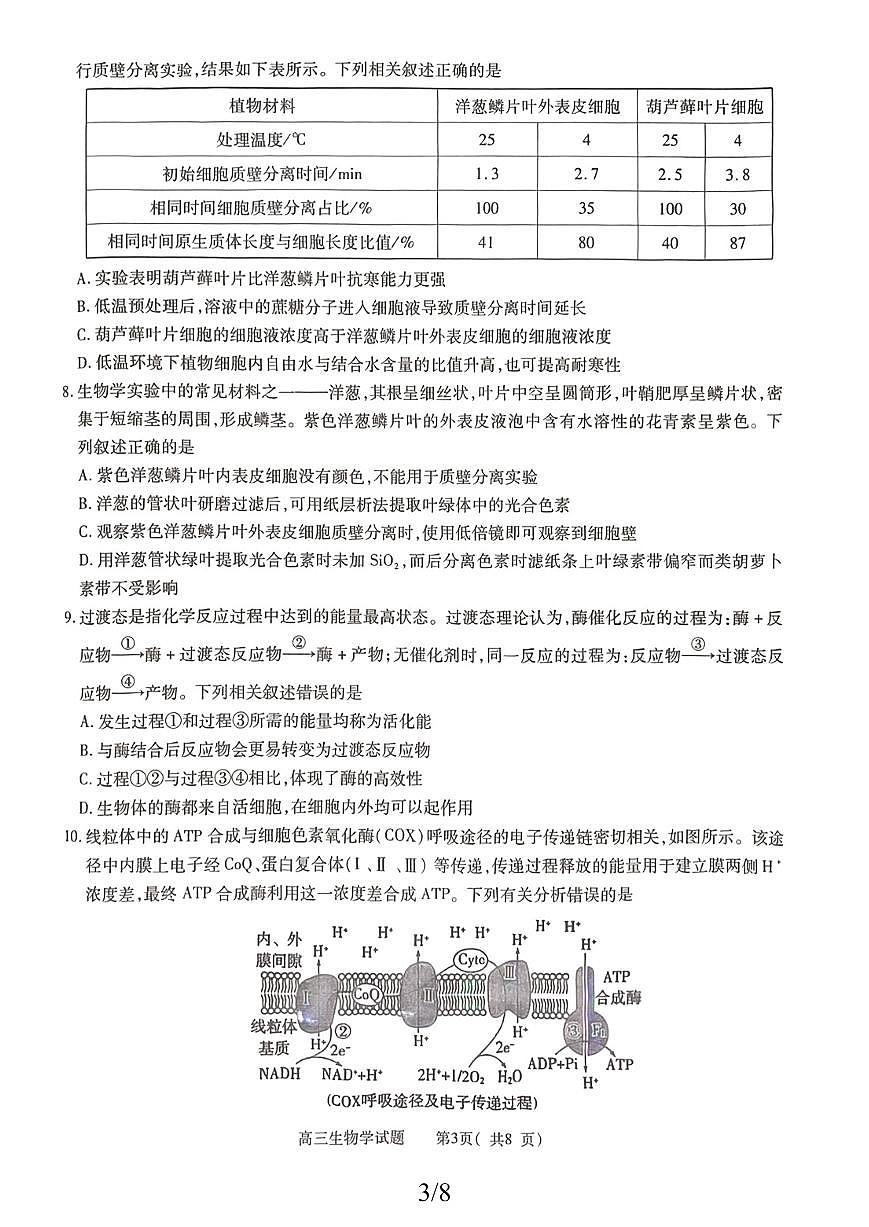 河南省信阳市2025—2026学年高三上学期第一教学质量检测生物试题 （月考）第3页