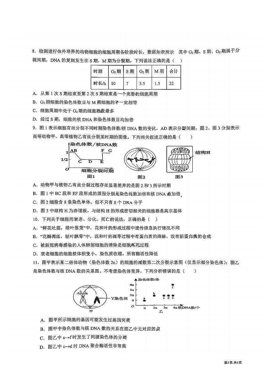 2025年黑龙江省实验中学高三（上）10月考生物试卷及答案第3页