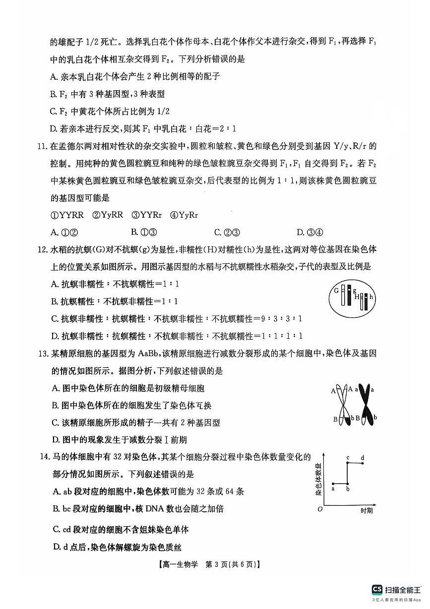 河南省安鹤新联盟2024-2025学年高一下学期3月联考生物试卷第3页