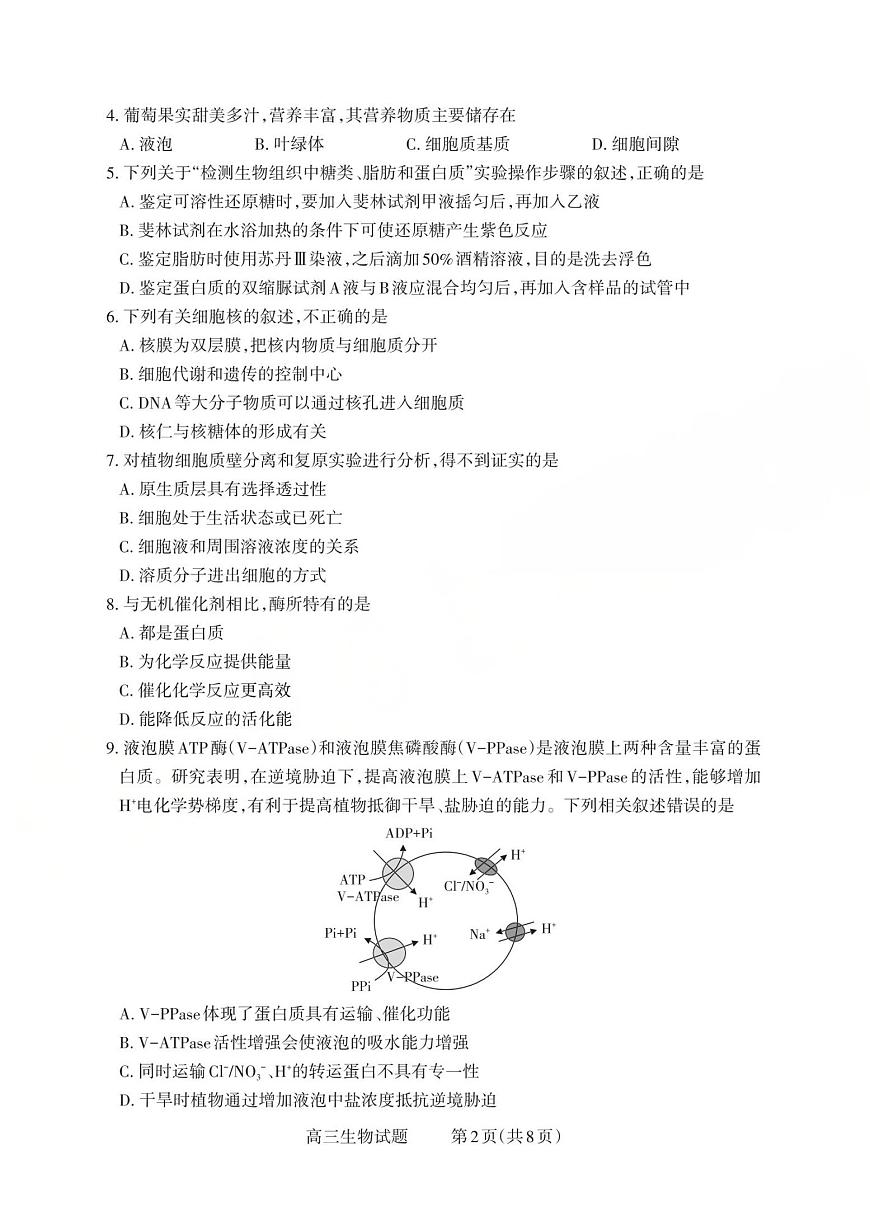 山西省三上学期重教育2026届高三上学期10月学情检测生物试卷+答案第2页
