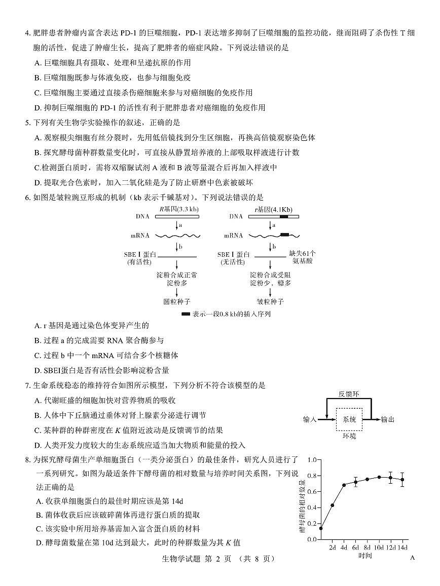 名校教研联盟2026届高考仿真模拟卷（样卷）生物试卷+答案第2页