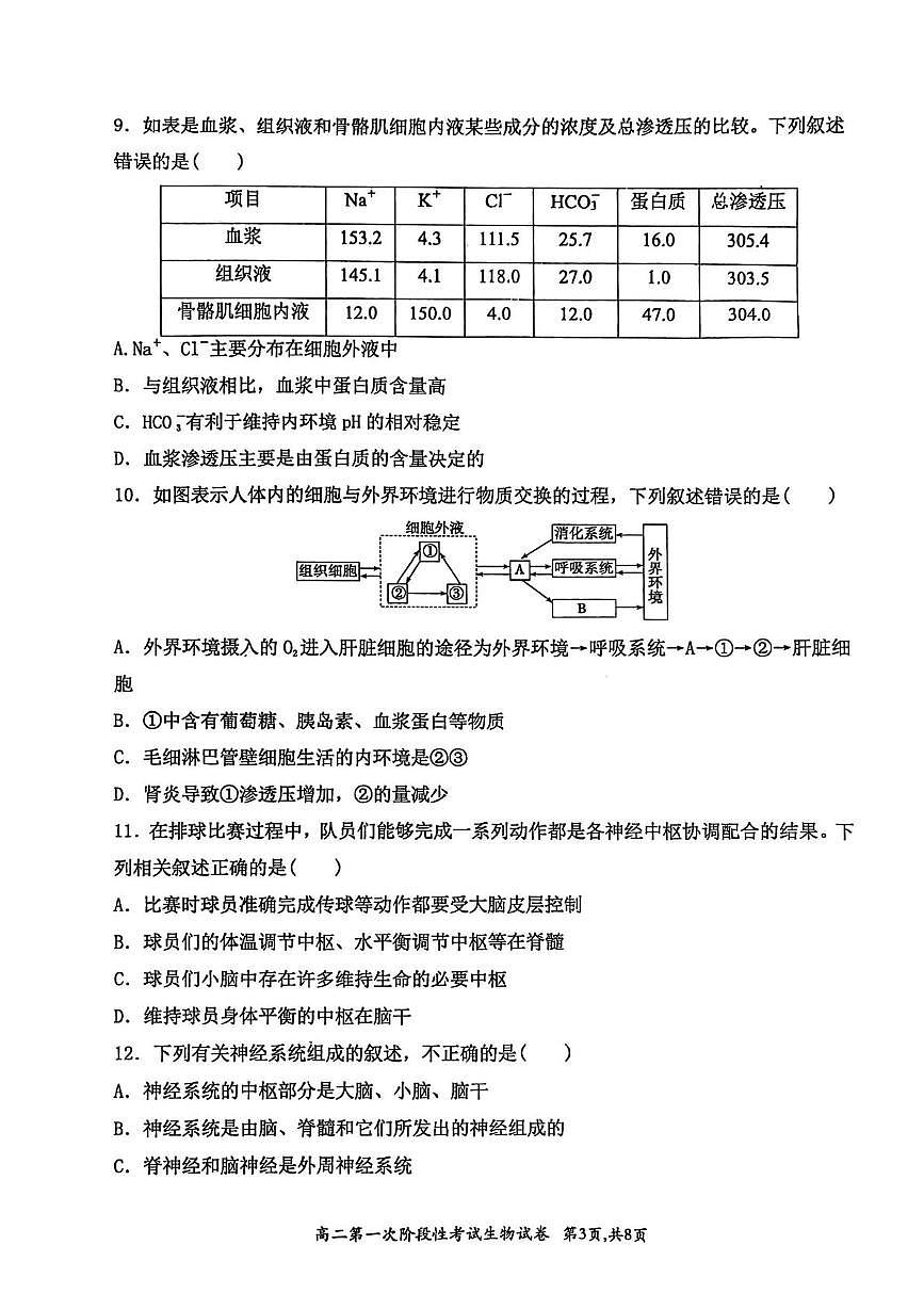 河南省许昌市禹州市第三高级中学菁华校区2025-2026学年高二上学期9月月考生物试题（含解析）第3页