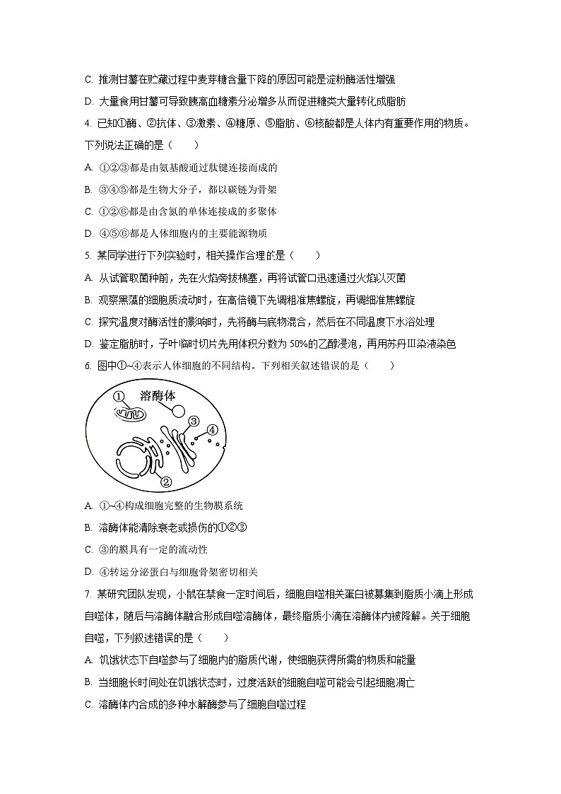 陕西省宝鸡市2024-2025学年高三上学期第一次模拟生物试卷（学生版）第2页
