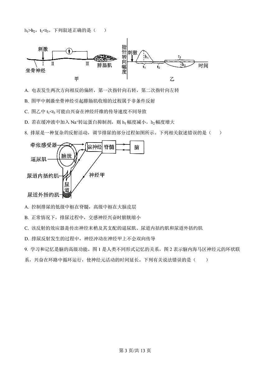 黑龙江省牡丹江市第一高级中学（致远班）2025-2026学年高二上学期9月月考生物试题（原卷版）第3页