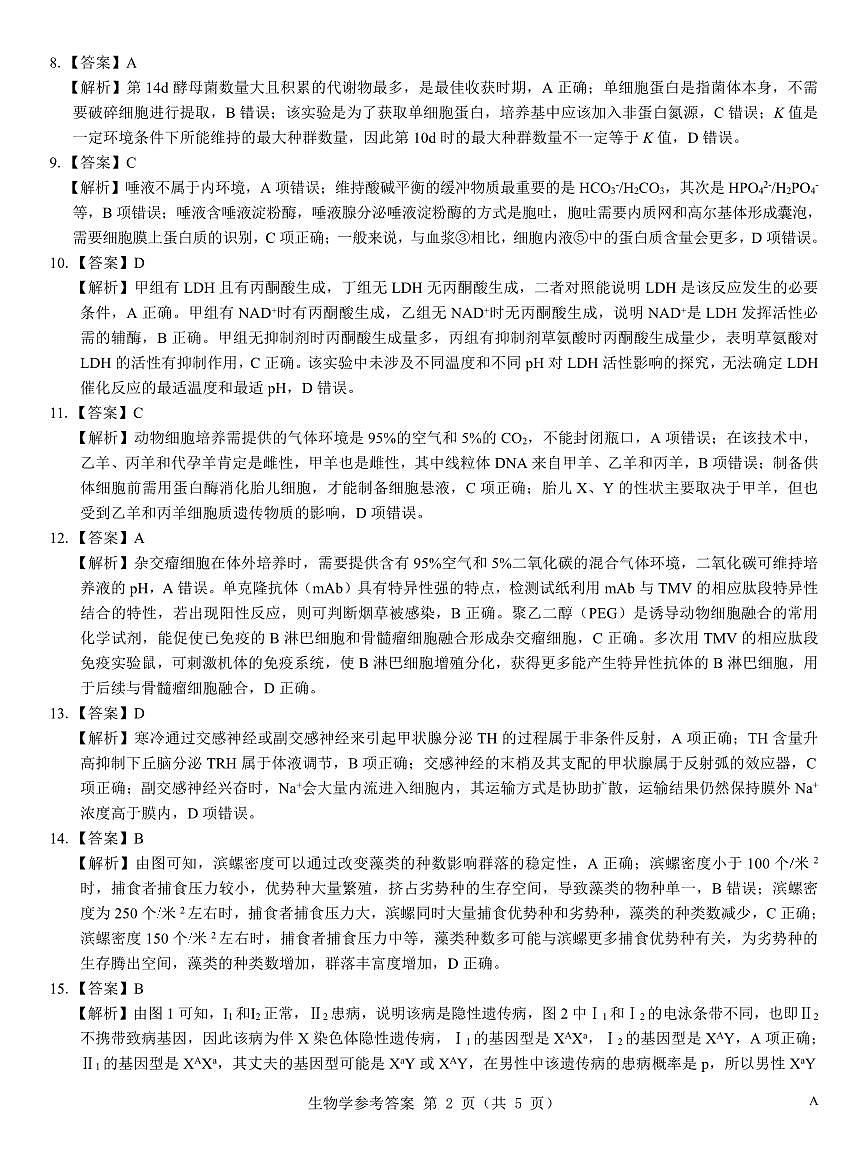 名校教研联盟2026届高考仿真模拟卷（样卷）生物答案第2页