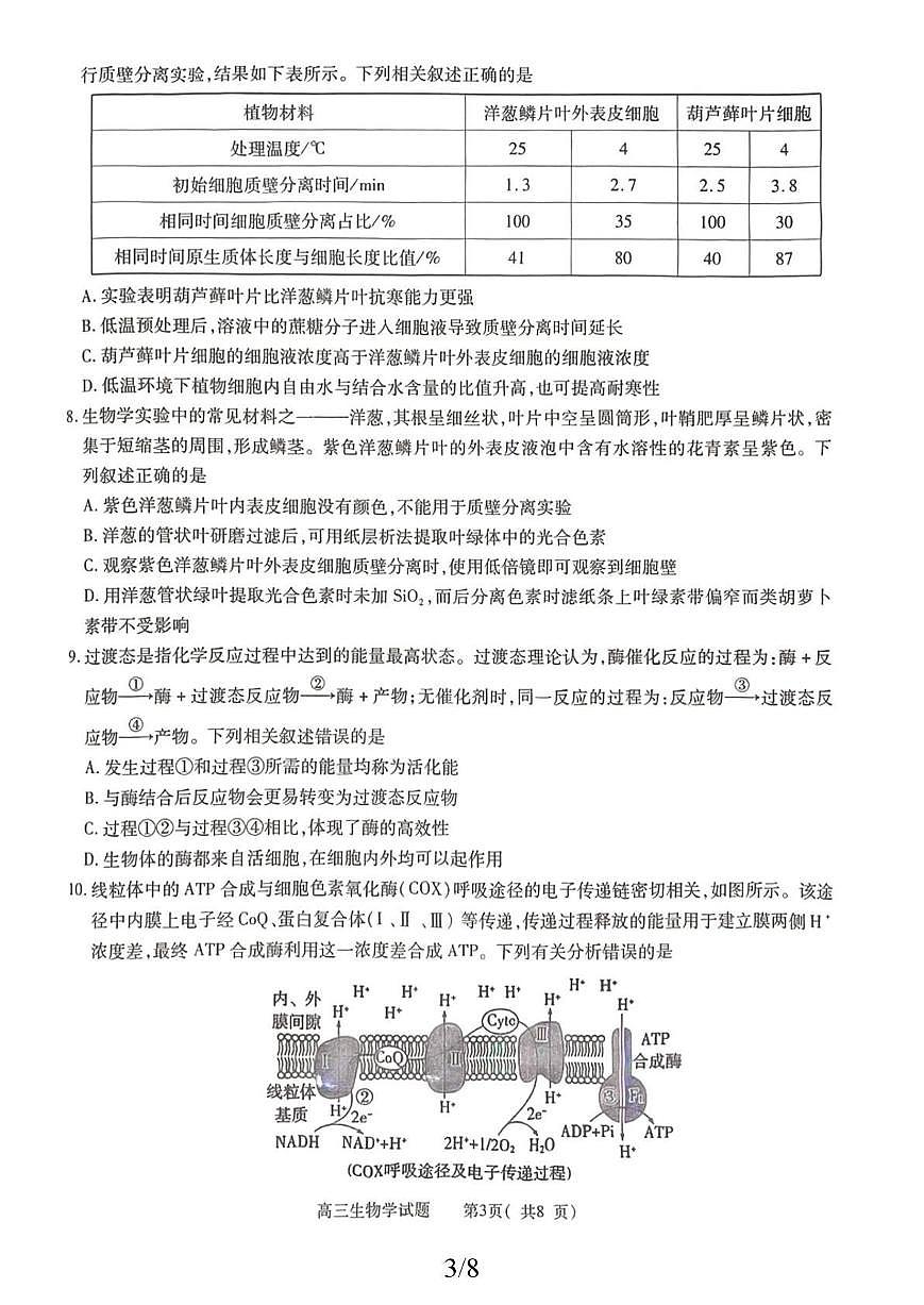 河南省信阳市2026届高三上学期10月第一次教学质检生物试题+答案第2页