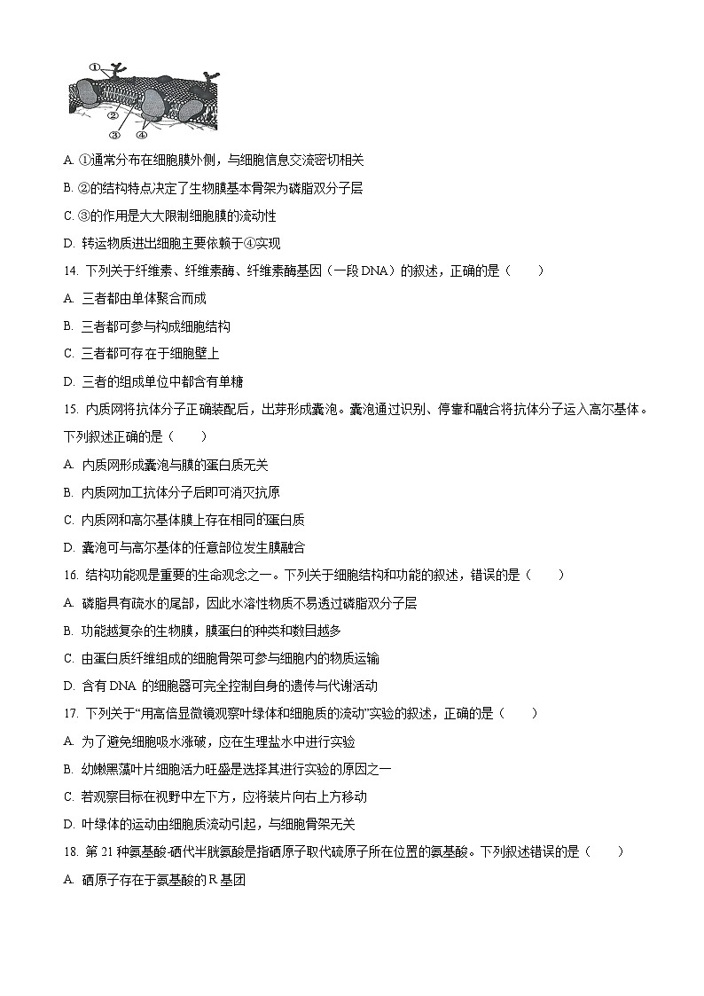 浙江省六校联盟2025-2026学年高一上学期10月月考生物试题（原卷版）第3页