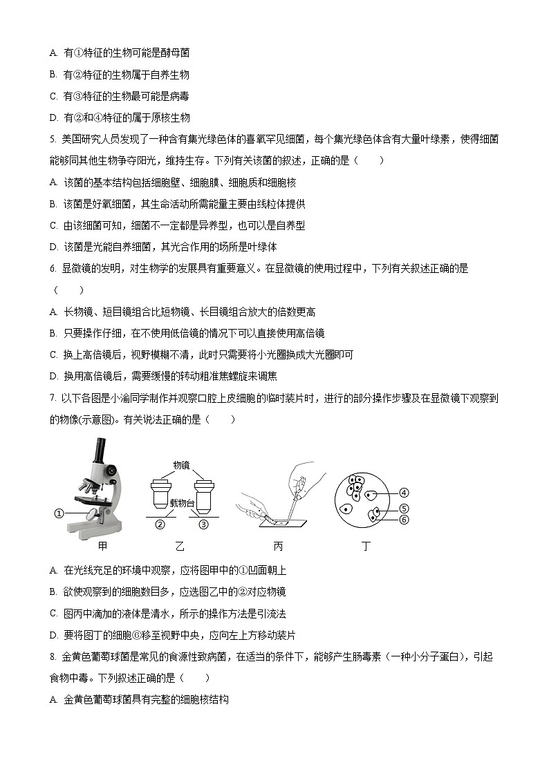安徽省马鞍山市第二中学2025-2026学年高一上学期10月测试生物试卷（原卷版）第2页