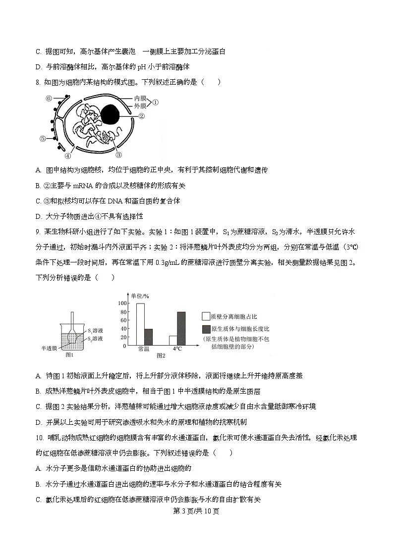 湖南省百师联盟2026届高三一轮复习第一次调研考生物试题（原卷版）第3页