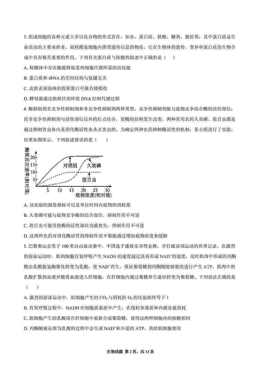 四川省成都市双流中学2025-2026学年高三上学期期中考试生物试题第2页
