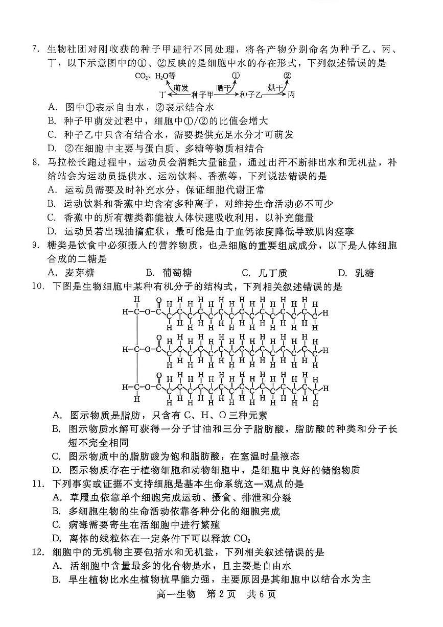 河北省NT20联盟2025-2026学年高一上学期10月联考生物试卷（PDF版附解析）第2页