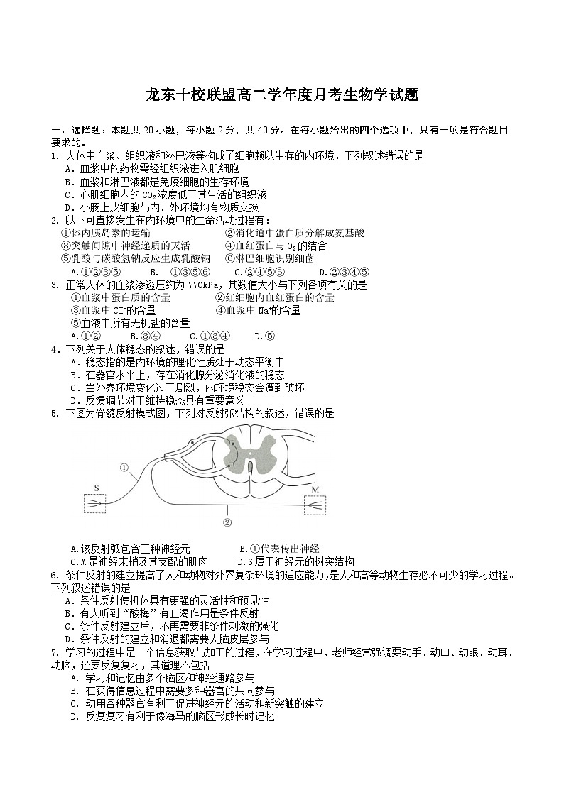 黑龙江省龙东十校联盟2025-2026学年高二上学期10月月考生物试卷（Word版附答案）第1页