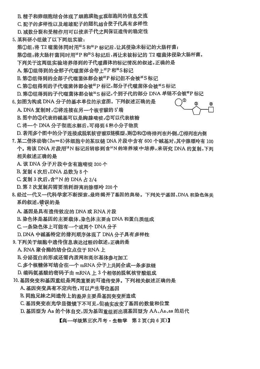 河北省沧州市四县多校联考2024-2025学年高一下学期（6月）第三次月考生物试卷第2页